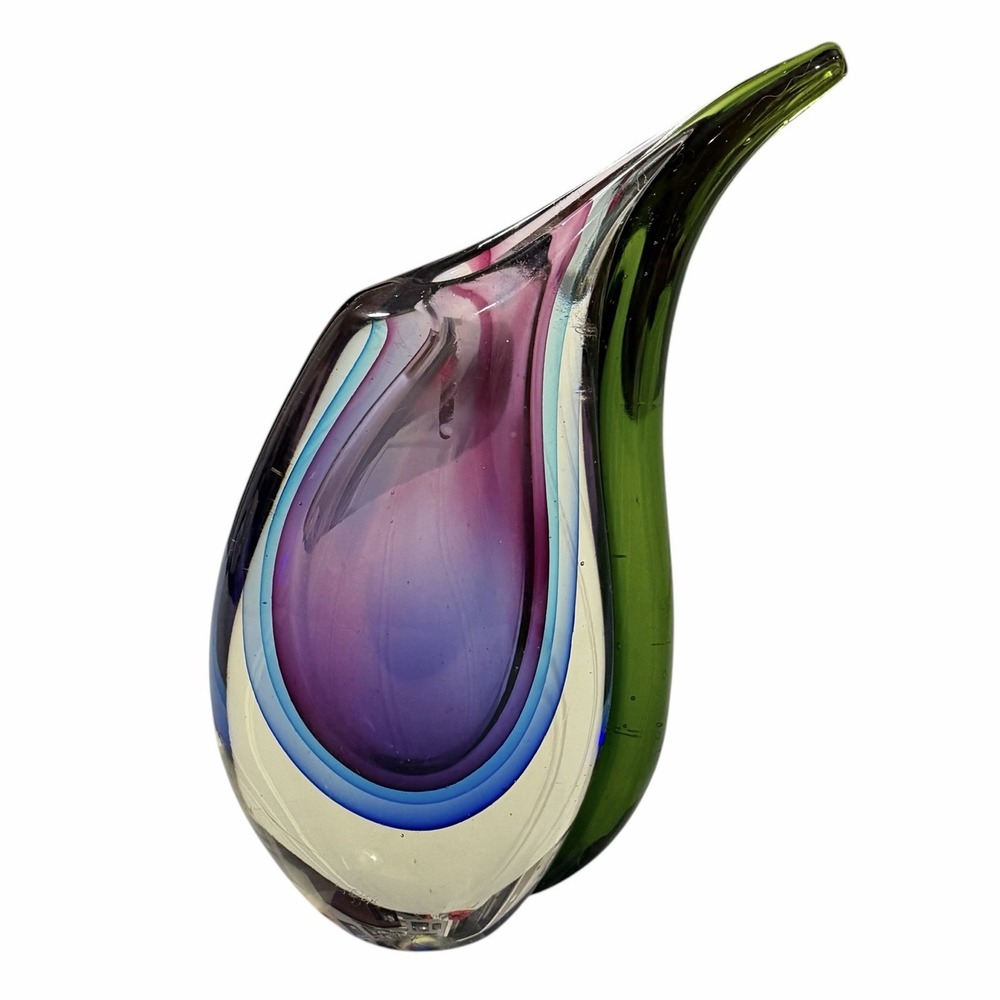 Vintage Murano Sommerso Art Glass Vase Purple Blue Green 9.5" Italian MCM - Picture 3 of 7